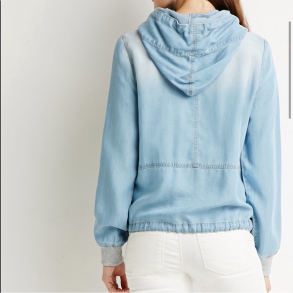 Forever 21 Life Progress Chambray Hooded Jacket S - Picture 11 of 14